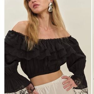 Reformation Black Off-Shoulder “Elisa” Top